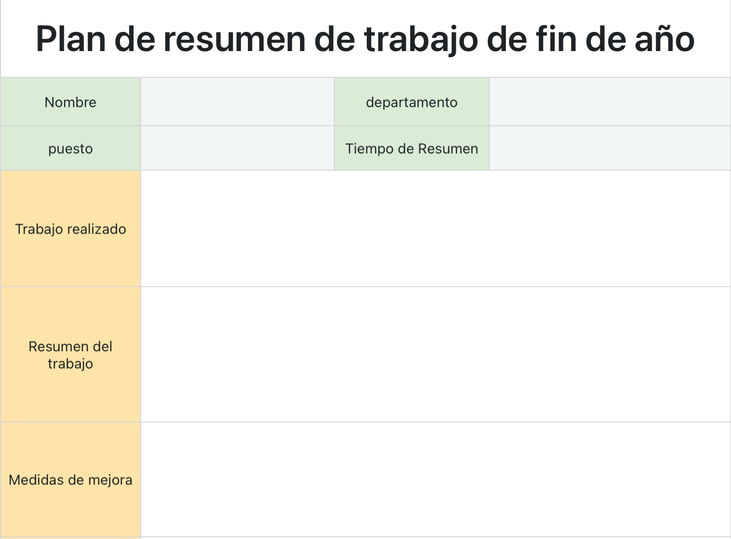 Plan de resumen de trabajo de fin de año